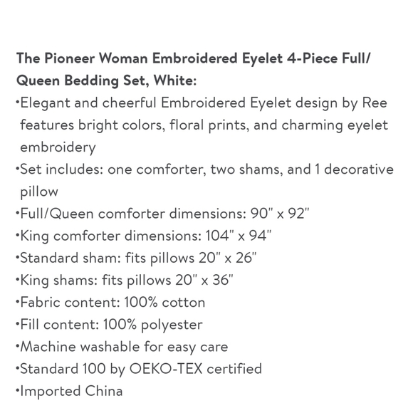 NWT Pioneer Woman white cotton eyelet 4pc comforter set - Picture 4 of 8